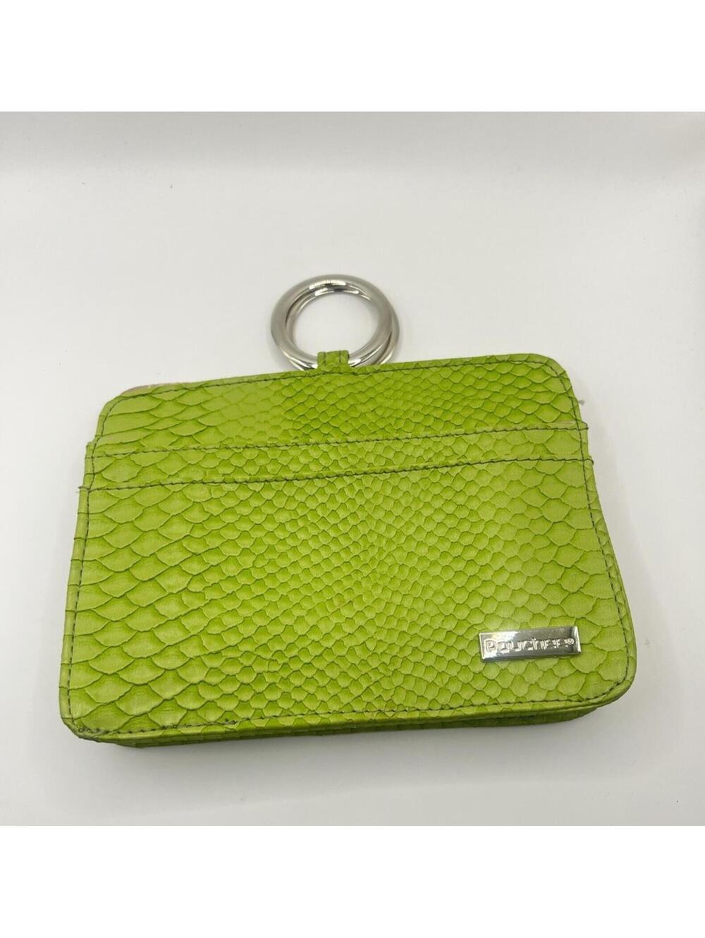 Pouchee The Ultimate Handbag Insert Chartreuse Green Snake Multi Pocket Clutch